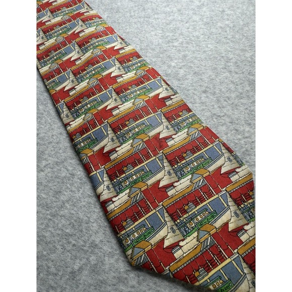 Vintage Ermenegildo Zegna Italy Men's Multicolor Sail Boat Pattern Silk Neck Tie - Picture 3 of 7